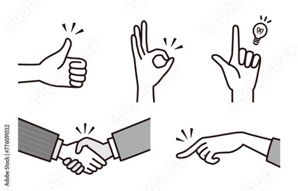 Obraz いろいろな手のポーズイラストセット　ハンドサイン