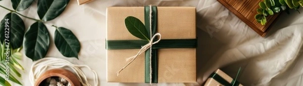 Obraz Eco-Friendly Wrapped Gift Box with Greenery