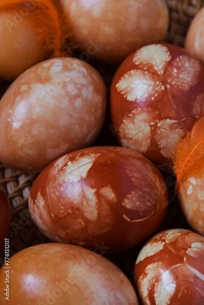 Fototapeta Ecologically painted Easter eggs with patterns