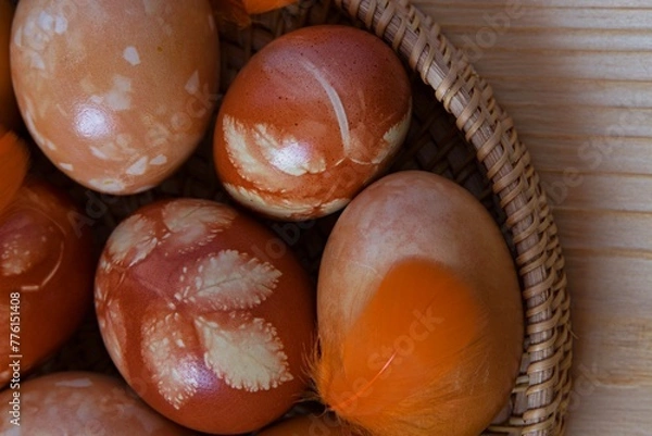Fototapeta Ecologically painted Easter eggs with patterns