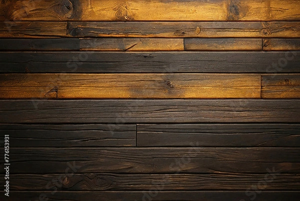 Fototapeta Black and golden brown dark dirty wood wall wooden plank board texture background with grains and structures and scratched