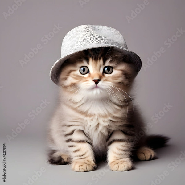 Obraz cute cate on grey background 