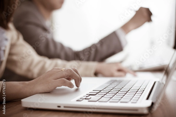 Fototapeta Business people discussing the charts and graphs showing the res