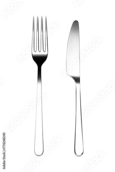Obraz Fork and knife top view. Png clipart isolated on transparent background