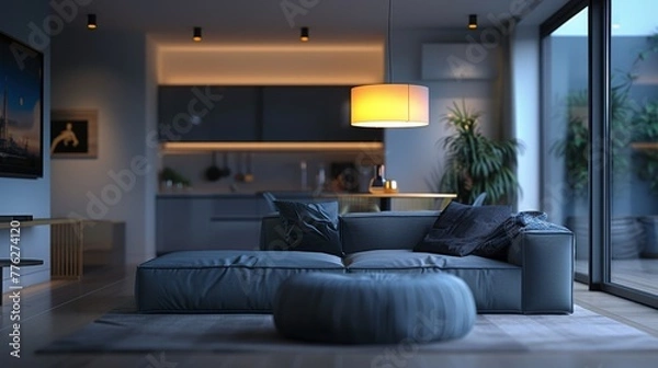 Fototapeta Illustrate a modern apartment interior with minimalistic lamp fixtures