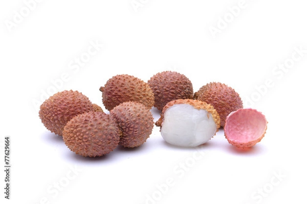 Obraz Lychee. Fresh lychees  on white background