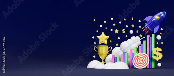 Obraz Business growth concept, show marketing graph analyzing stock market changes with achieve the target company