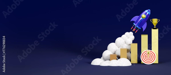 Obraz Business growth concept, show marketing graph analyzing stock market changes with achieve the target company