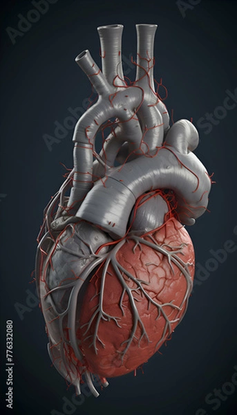 Obraz Human heart anatomy on black background. 3d illustration. 3d render