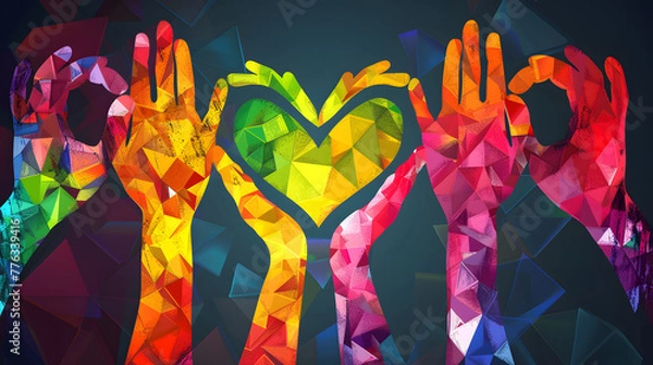 Obraz Colorful hand silhouette forming a heart, diversity equity inclusion