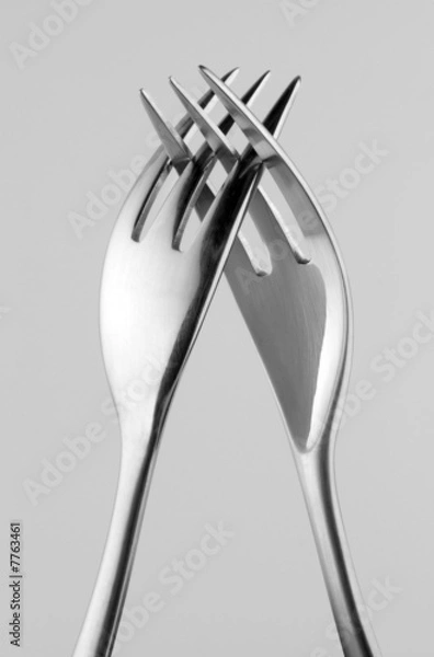 Obraz Two Forks Intertwined on Gray