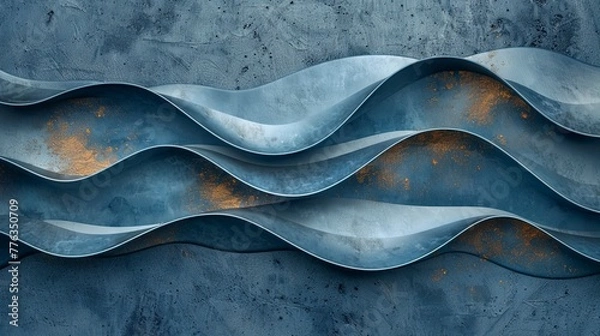 Obraz Decorative blue waves on a concrete wall.