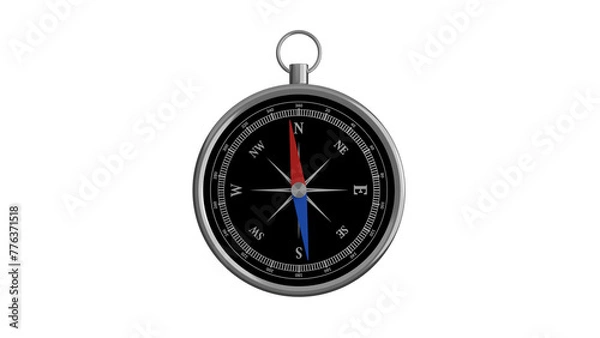Fototapeta Classic pocket compass isolated on transparent and white background. Navigation concept. 3D render