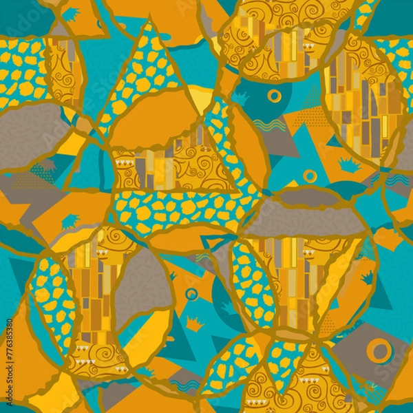 Fototapeta Abstract seamless pattern with circles textures. Vector doodle print in colors on bright background. In the style of Klimt