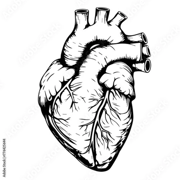 Obraz Anatomical Human Heart Line Art Vector Illustration
