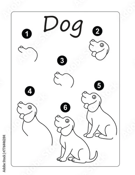 Fototapeta How to draw a dog. Kids worksheet and activity page