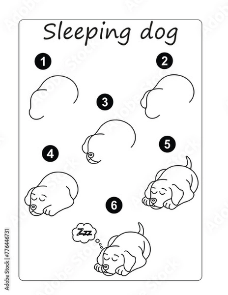 Fototapeta How to draw a Cute Dog. Good for drawing child kid illustration. Vector illustration