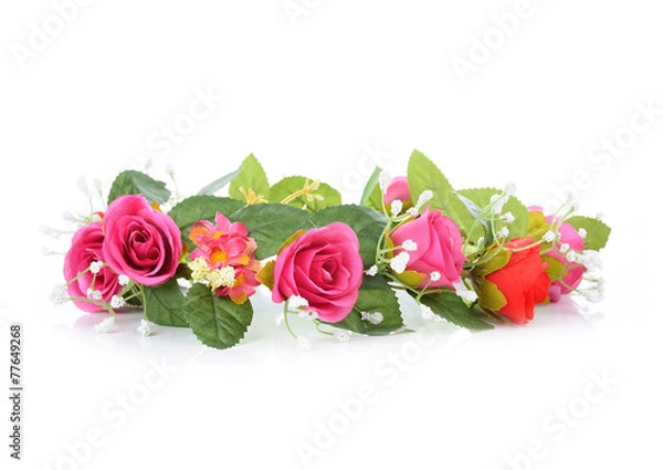 Obraz wreath of fabric flowers isolated on white