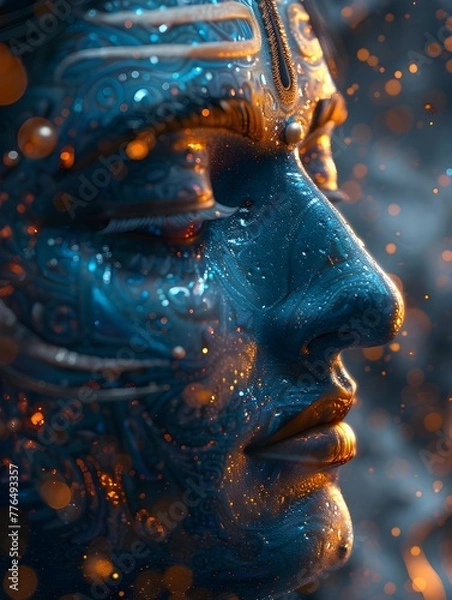 Fototapeta Closeup Portrait of Hyper-Realistic Lord Shiva in Cosmic Blue Wallpaper, a Divine Representation of Hindu God Shiva, Perfect for Spiritual and Religious Themes