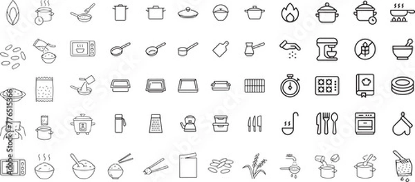 Fototapeta Cookware and tableware editable stroke outline icons set isolated on white background flat vector illustration. Pixel perfect. 64 x 64.