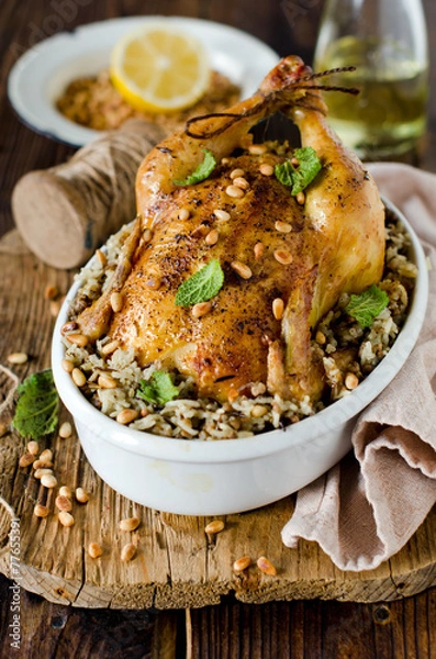 Obraz Chicken stuffed with rice and pine nuts
