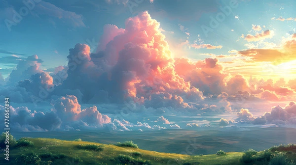 Obraz Sunlight Through Clouds Over Hills