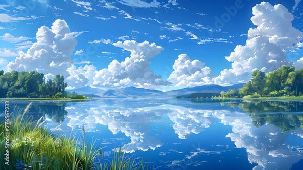 Obraz Tranquil Lake and Cloud Reflections