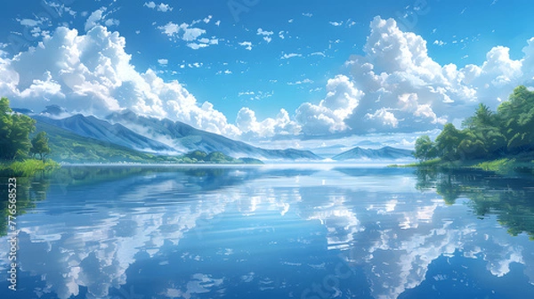 Obraz Tranquil Lake and Cloud Reflections