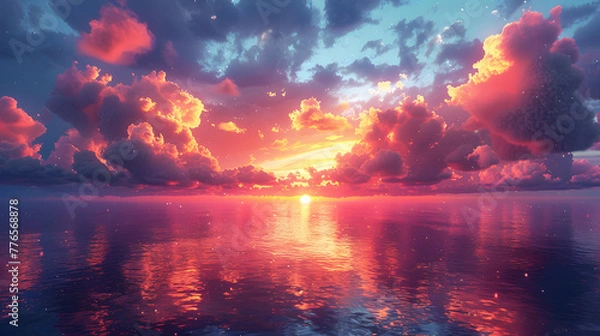 Obraz Breathtaking Sunset Clouds Over Ocean