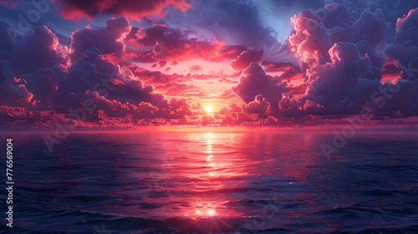 Obraz Breathtaking Sunset Clouds Over Ocean