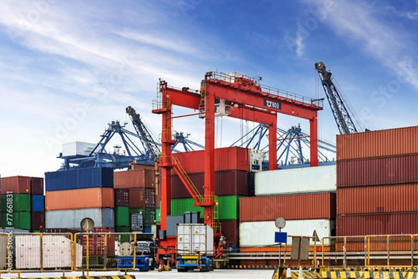 Fototapeta industrial port with containers
