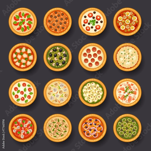 Fototapeta zestaw ikon pizzy