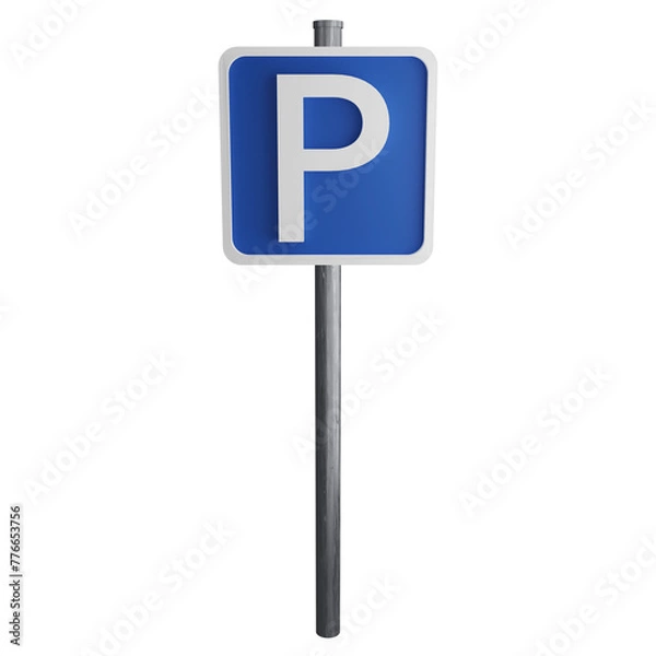 Fototapeta Parking sign on the road clipart flat design icon isolated on transparent background, 3D render road sign and traffic sign concept