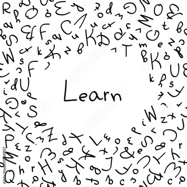 Fototapeta white background filled with letters and word “learn”