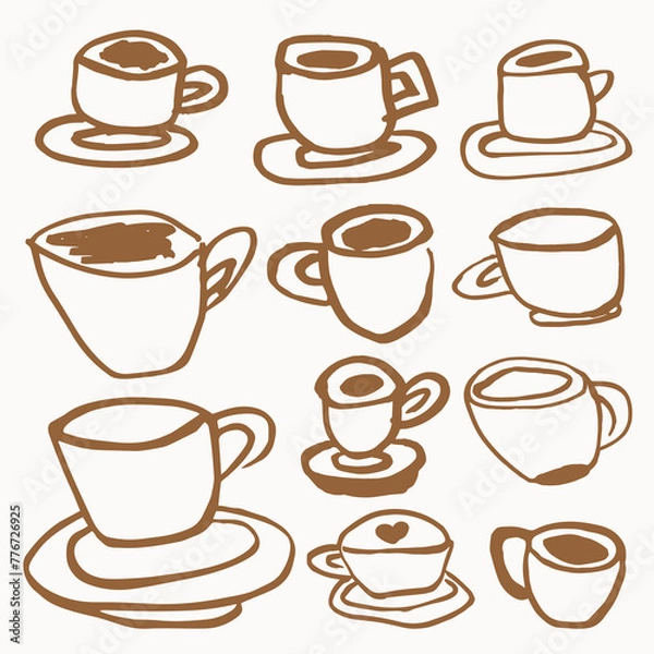 Fototapeta Brown Coffee Cup Vector Collection.eps