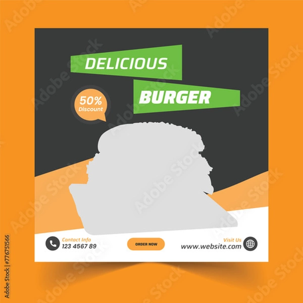 Obraz Free Vector Delicious Burger or Delicious Food Menu Design Social Media Post Web Banner Template
