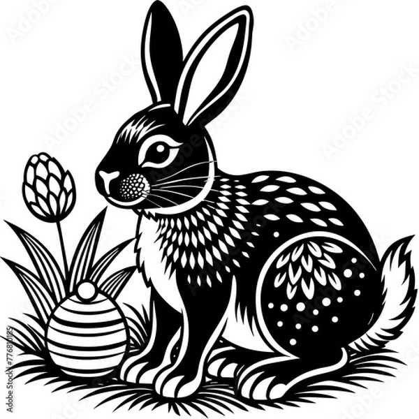 Fototapeta Easter bunny rabbit silhouette graphics vector illustration,Easter line art,Easter Svg Design,Laser Cut File Cricut,paper cut and printing,easter SVG,spring svg,Easter for Kids bundle
