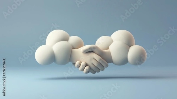 Obraz A simple yet evocative clay depiction captures a digital handshake between a user and a cloud service, conjuring trust and assured security in cloud computing on a plain backdrop.