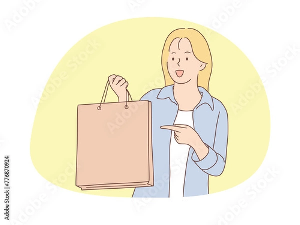 Fototapeta illustration of a woman using a shopping bag