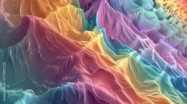 Fototapeta Beautiful 3d fractal wallpaper background, abstract three-dimensional design, surreal landscape illustration, close-up view AI generated