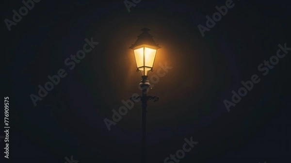 Fototapeta A Victorian-style lamp post stands out in the dark, its light a beacon of warmth in the enveloping night.