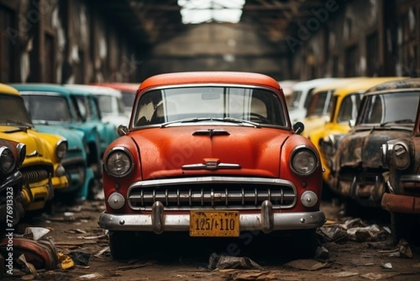 Fototapeta car is waiting for sale in a used car shop background