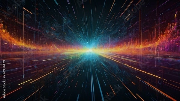 Fototapeta Digital background with glowing particles and lines. Big data visualization. Illustration for cover brochure or presentation