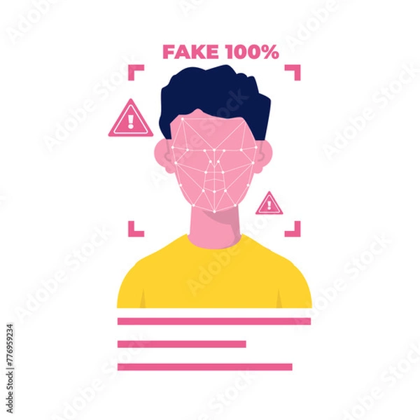 Fototapeta Deepfake, Deep face technology concept. Flat Vector illustration for banner, website, landing page, flyer.