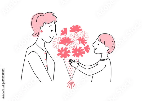 Obraz 母の日イラスト_花束を渡す男の子 アトリエマユコ