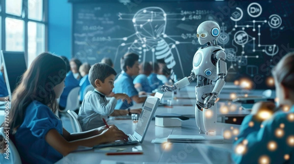 Fototapeta Modern and advance concept images of machine learning AI artificial intelligence. Future of Robotics AI.