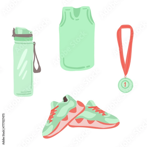 Obraz Flat design set with running equipment snickers shirt and bottle