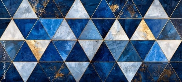 Fototapeta Geometric Abstraction A Blue and White Mosaic Artwork Generative AI