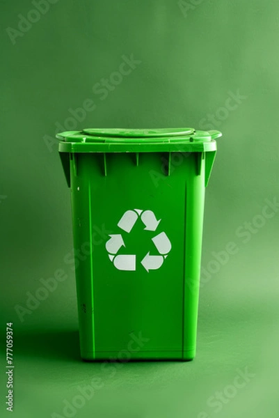 Fototapeta A trash bin with a recycle symbol on a clean background
