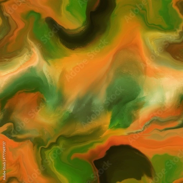 Fototapeta Abstract Hand Drawing Digital Watercolor Painting Liquid Fluid Wavy Marble Seamless Pattern Batik Background